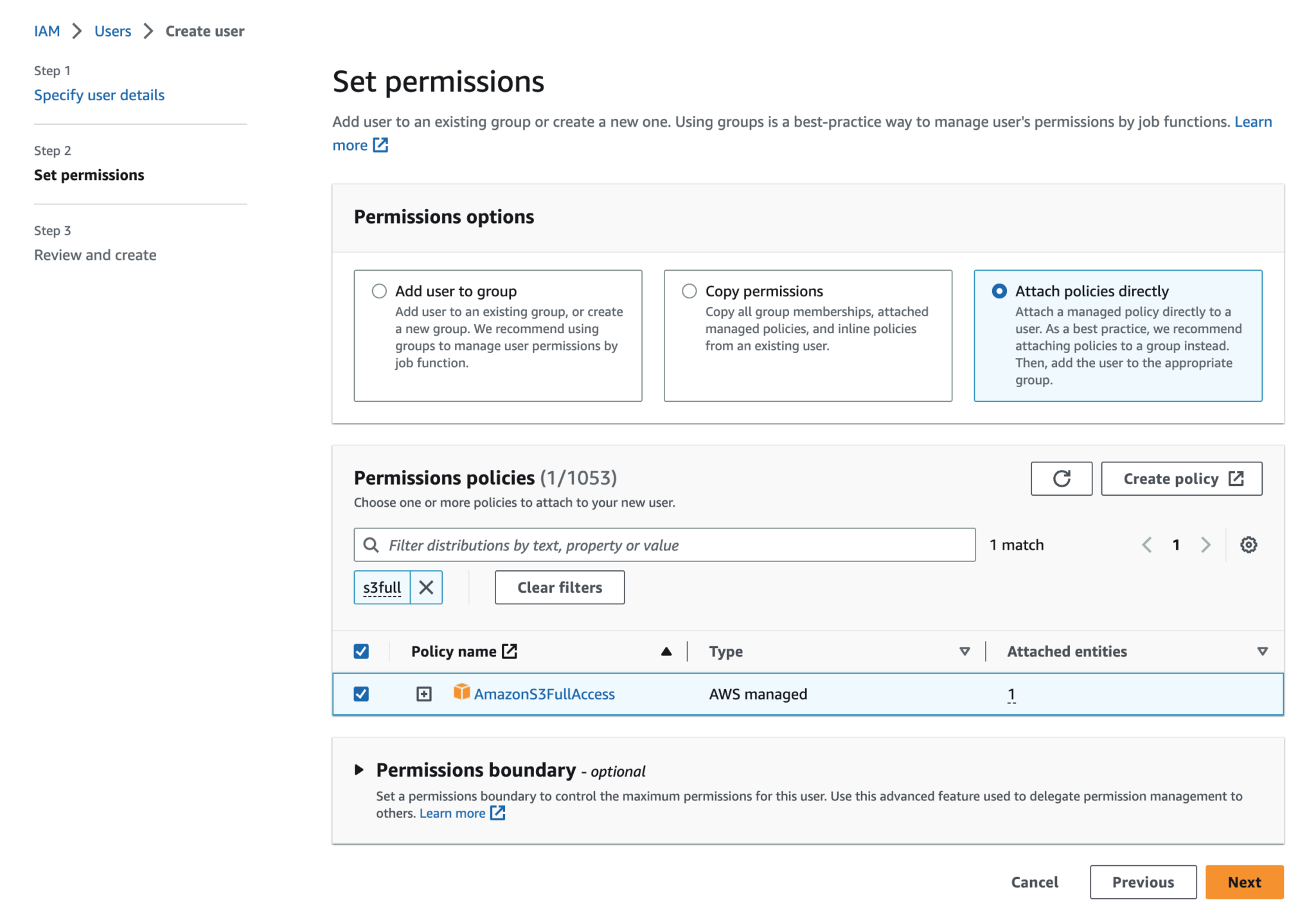 How to Offload WordPress Media Files to Amazon S3: Accelerate with Cloudflare CDN 21 Set S3Full for new user in AWS IAM