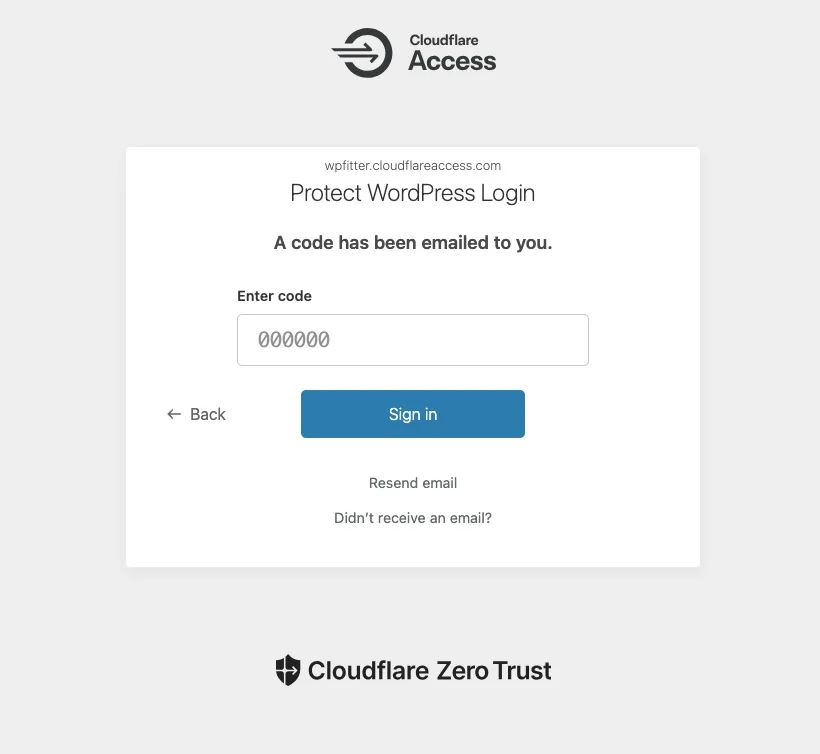 How to Secure WordPress Login Page Using Cloudflare Zero Trust 14 Cloudflare Zero trust page to enter OTP code