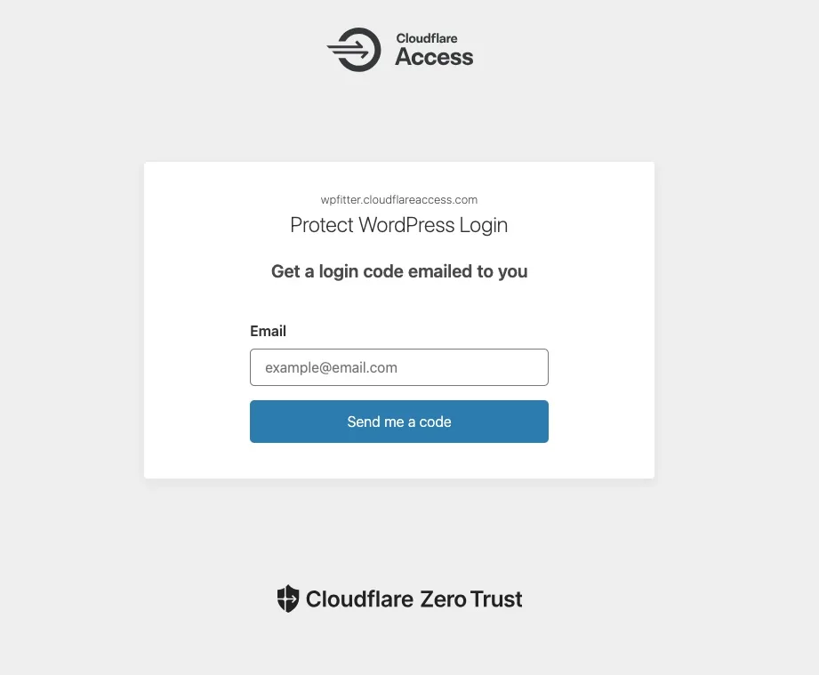How to Secure WordPress Login Page Using Cloudflare Zero Trust 9 Cloudflare Zero trust page to enter email address to receive OTP code